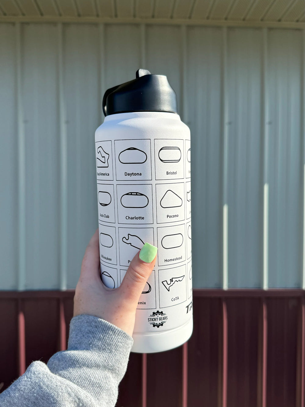 Track Fan 32 Oz Stainless Steel Water Bottle Tumbler With Stickers | Engraved Customizable Race Fan Gift NASCAR Inspired Tracker Checklist